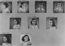 Una página del álbum de fotos de Ana Frank mostrando instantáneas tomadas entre 1935 y 1942. Ámsterdam, Holanda.
