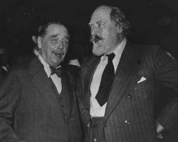 H.G. Wells (left) with Welsh artist Augustus John at an art exhibition in London highlighting the works of modern German artists pilloried as "degenerates" by the Nazis. London, United Kingdom, July 16, 1938.