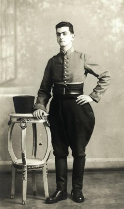 Joseph Roger Cheraki poses in the uniform of an Algerian soldier, ca. 1935.
Joseph met Elizabeth Seiberl, and they married on October 27, 1936, in Algiers. In 1941, Joseph lost his job, their son Alfred was expelled from school, and they later had to sell their house. In 1942 Joseph, Elizabeth, and their sons Alfred and Jacques had to wear the yellow star. Boys threw stones at Alfred and Jacques. Joseph was sent to a forced-labor camp for a few months. He was eventually released. In 1946 the family relocated to Toulouse. 
 