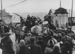 Deportation of Jews from the Kovno ghetto to a work camp. Lithuania, 1942.