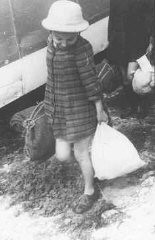 A Jewish girl, one of the "Tehran Children" (about 1,000 Polish Jewish refugee children who reached Palestine), upon arrival at the Atlit train station. Palestine, February 18, 1943.