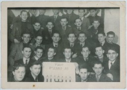 Jehuda “Lolek” Lubinski (seen here in the 4th row, 2nd from left). During his time in the Lodz ghetto, Lolek kept a diary in which he described events of the day as well as his hopes and despairs.