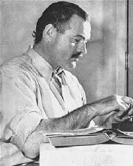 Ernest Hemingway, among the greatest American novelists, was a member of the "Lost Generation" of expatriate writers who were disillusioned by war. In 1933 the Nazis burned Hemingway's novels as part of the public book burning in Berlin. United States, ca. 1950.