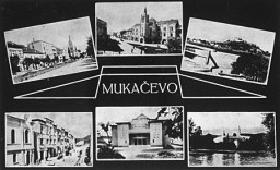 Postcard depicting sights in Munkacs, Czechoslovakia. 1938.