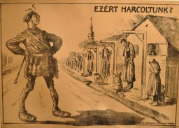 1919 anti-Jewish propaganda poster of a Jewish Communist soldier gloating at hanged war heroes, titled "Is this why we fought?"