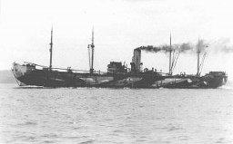 The Donau, one of the largest ships used to deport Jews from Norway to Germany. From Germany, hundreds of Norwegian Jews were deported to Auschwitz. Norway, 1943.