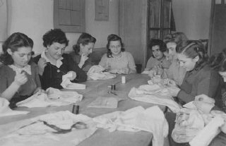  An ORT (Organization for Rehabilitation through Training) sewing class in Landsberg displaced persons camp.