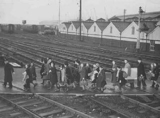 Jewish refugee children, part of a Children's Transport (Kindertransport) from Germany, soon after arriving in Harwich.