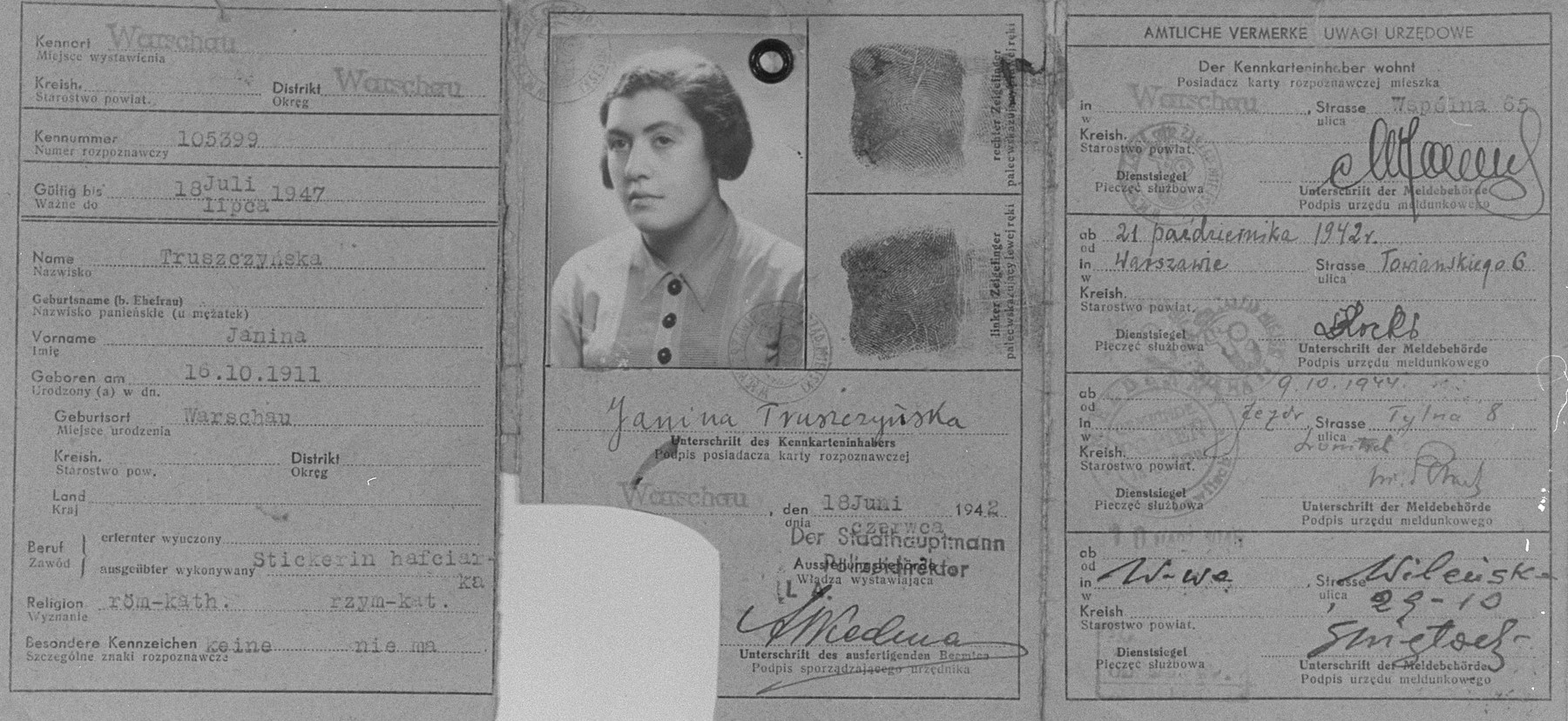 Documento d’identità falso del membro di Żegota Izabela Bieżuńska