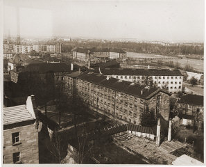 Aerial view of the Nuremberg prison, where defendants in the International Military Tribunal war crimes trial were held.